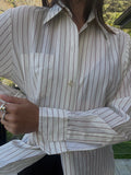 Vintage cream and brown stripe button up shirt