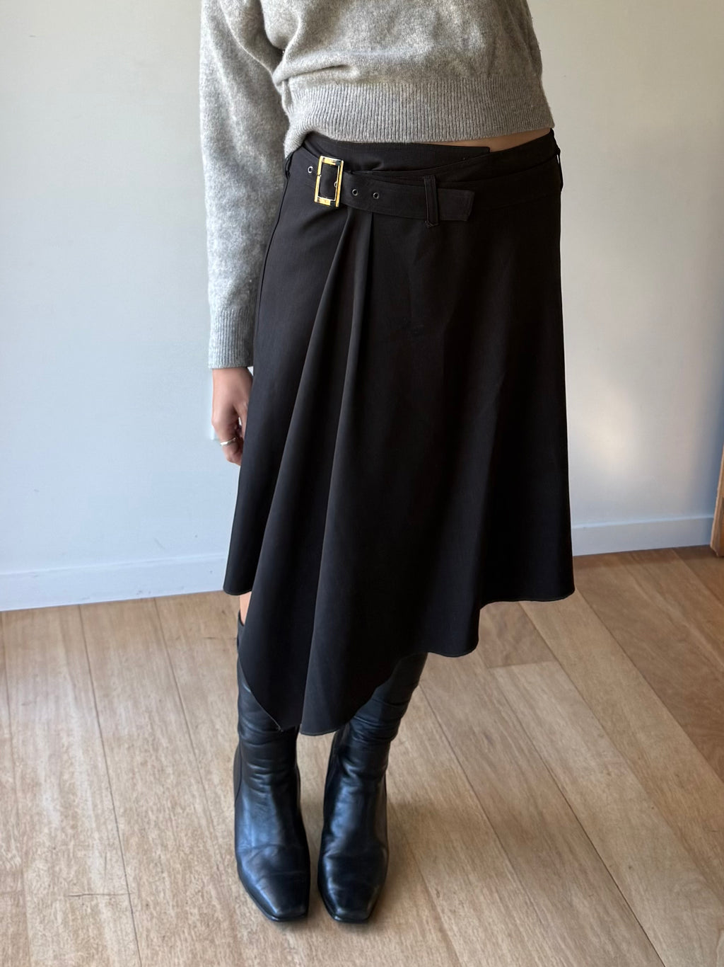 Asymmetric wrap skirt