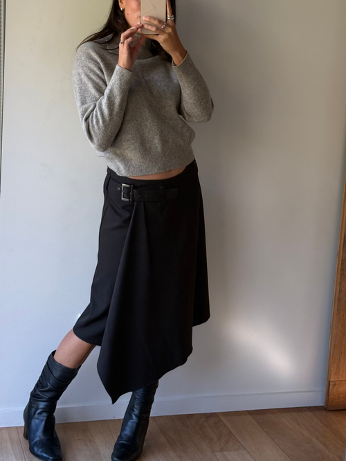 Asymmetric wrap skirt