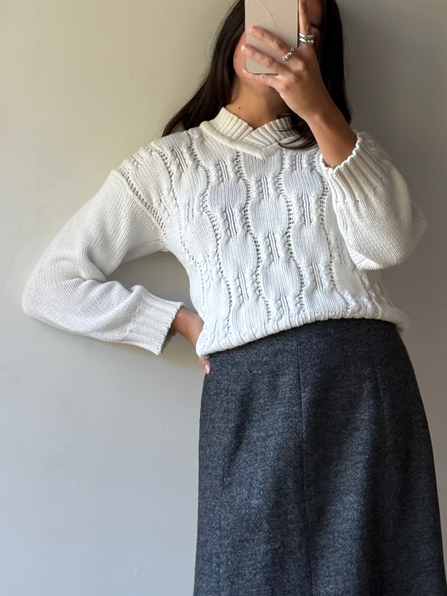 Vintage white cable knit jumper