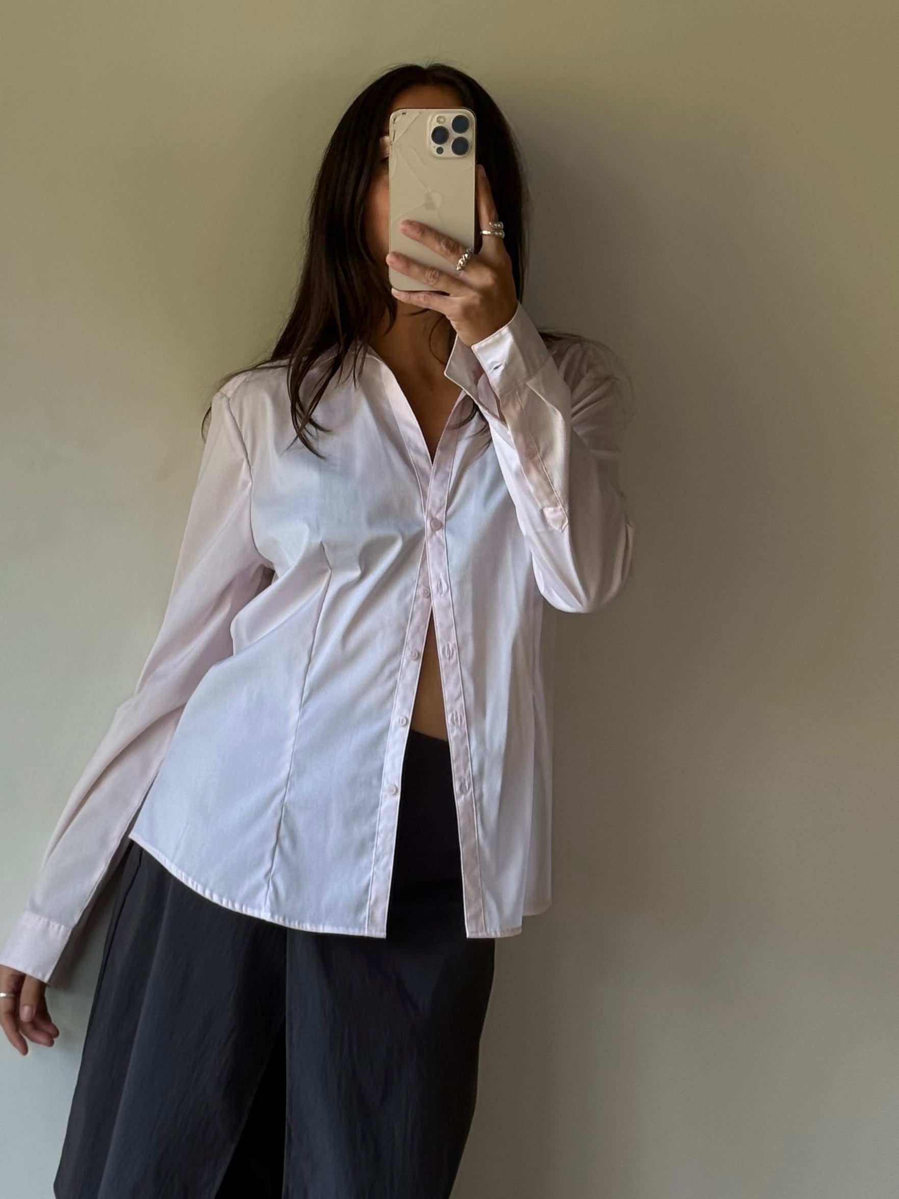 Pink button up shirt with structured panelling