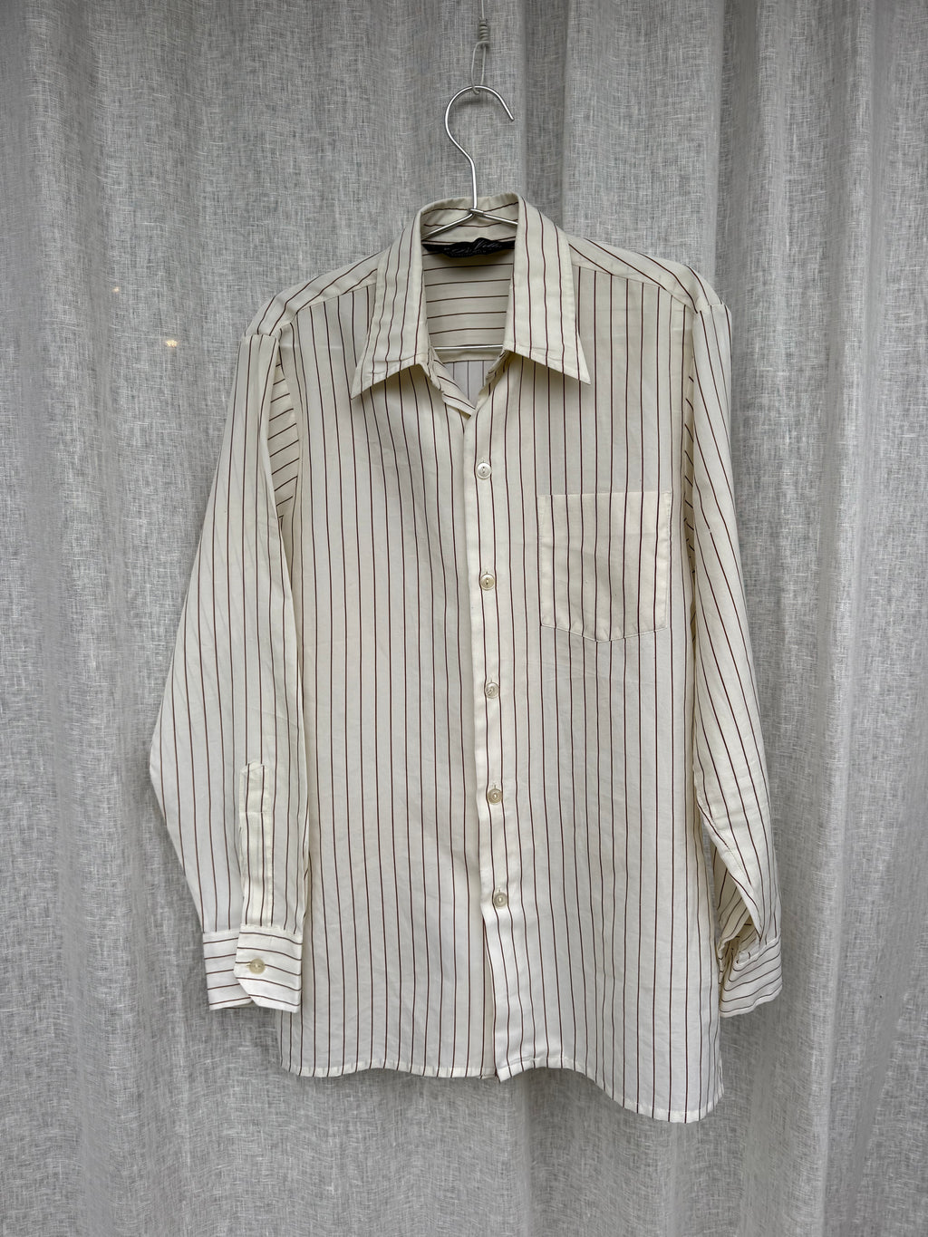 Vintage cream and brown stripe button up shirt