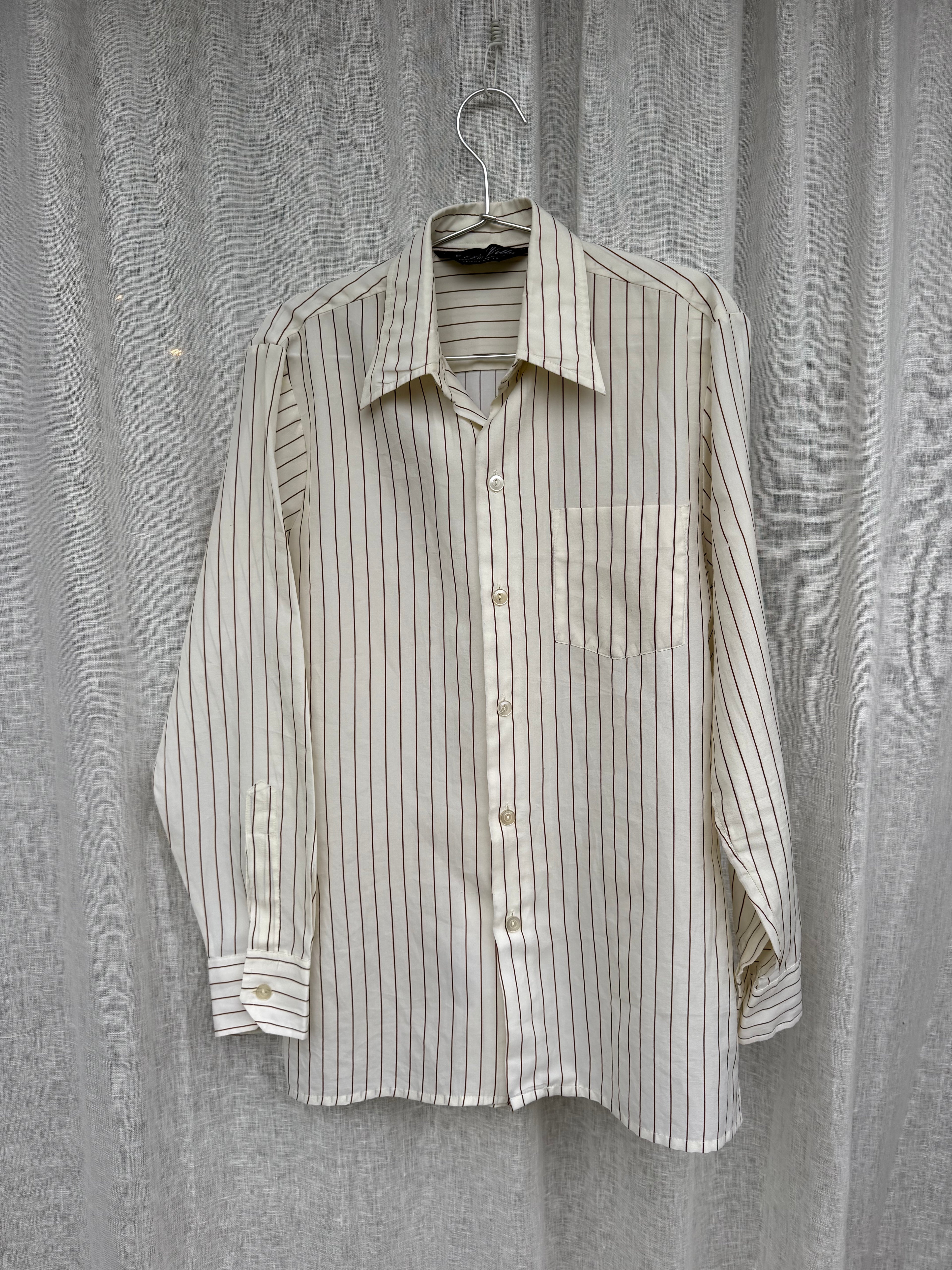 Vintage cream and brown stripe button up shirt