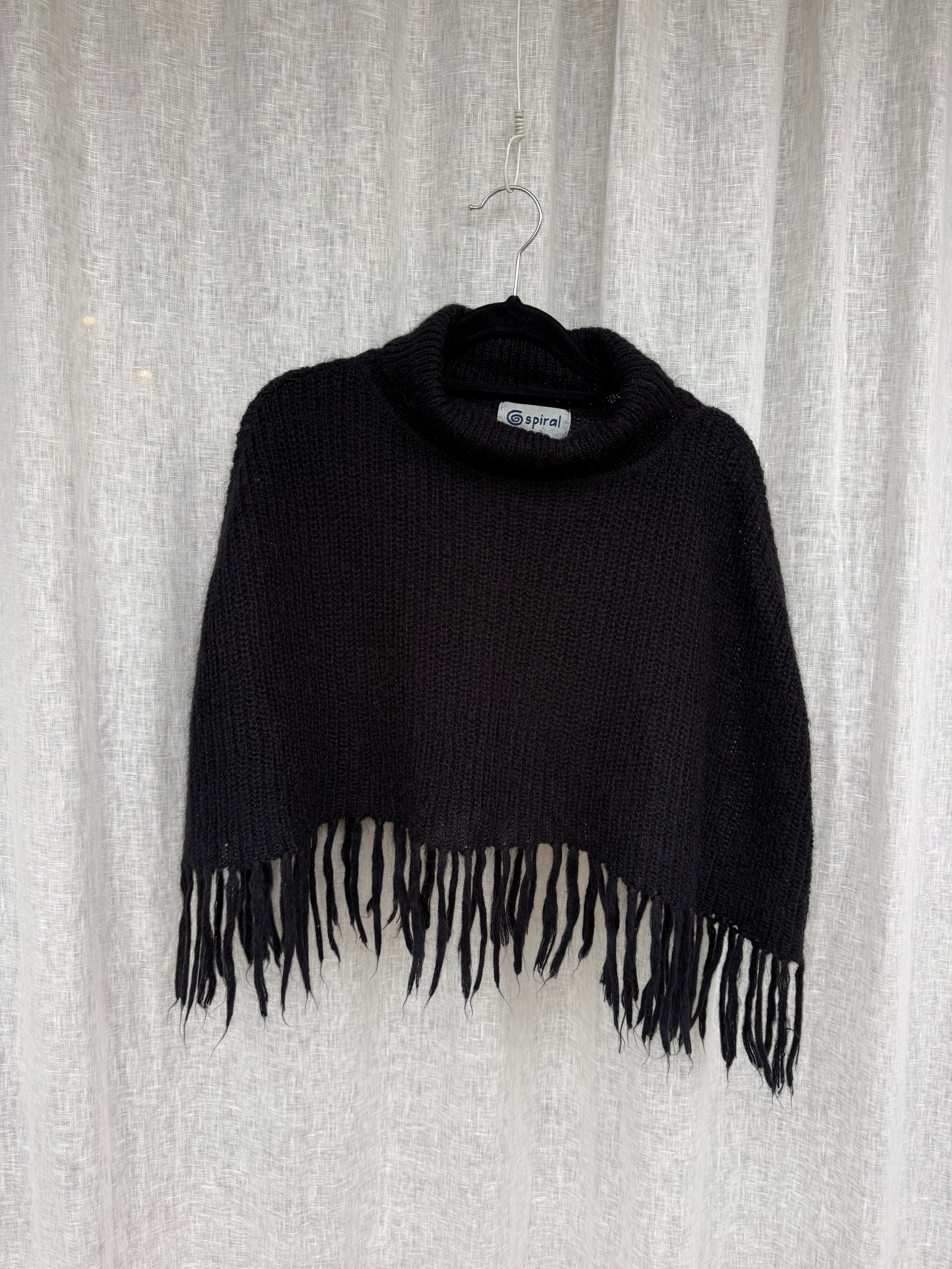 Black mohair blend poncho
