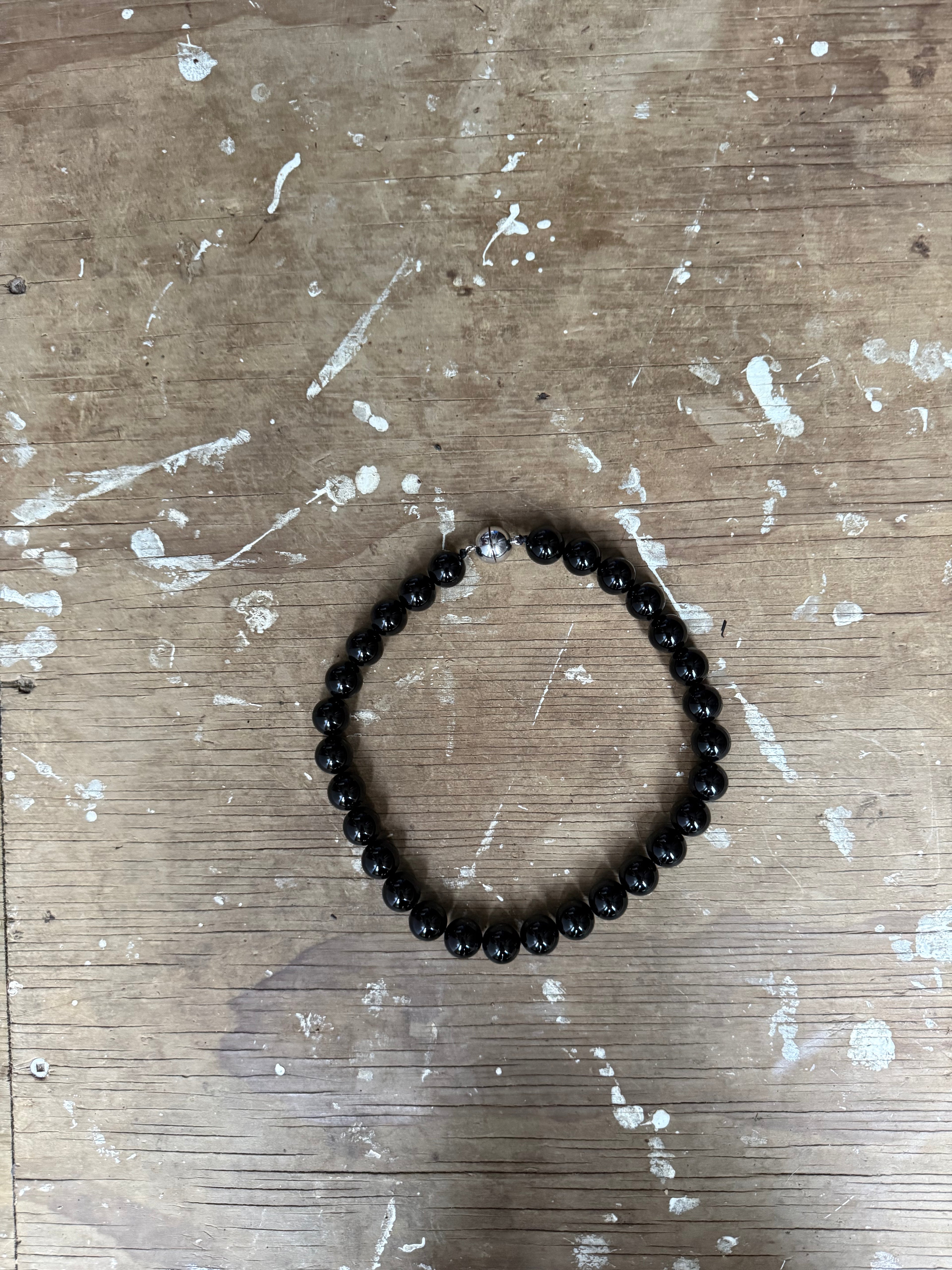 Glossy black beaded necklace