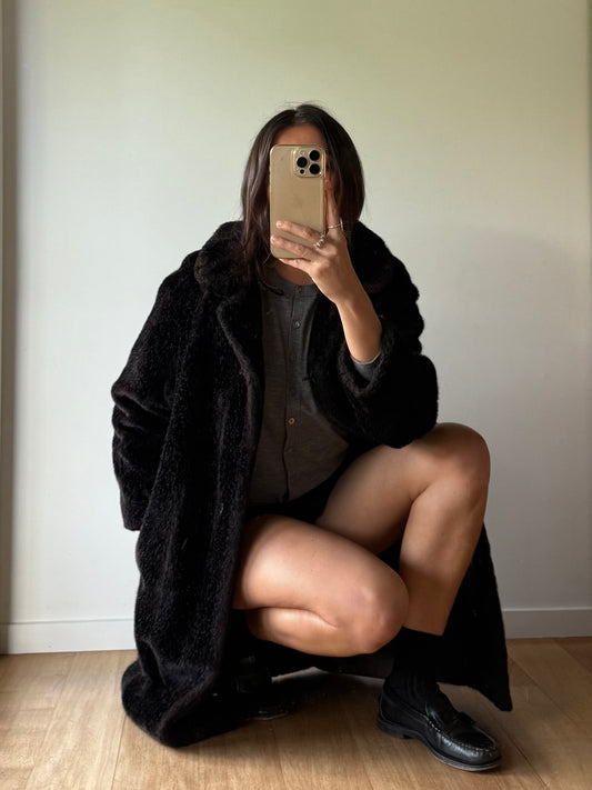 Vintage faux fur chocolate brown coat, made in Aotearoa