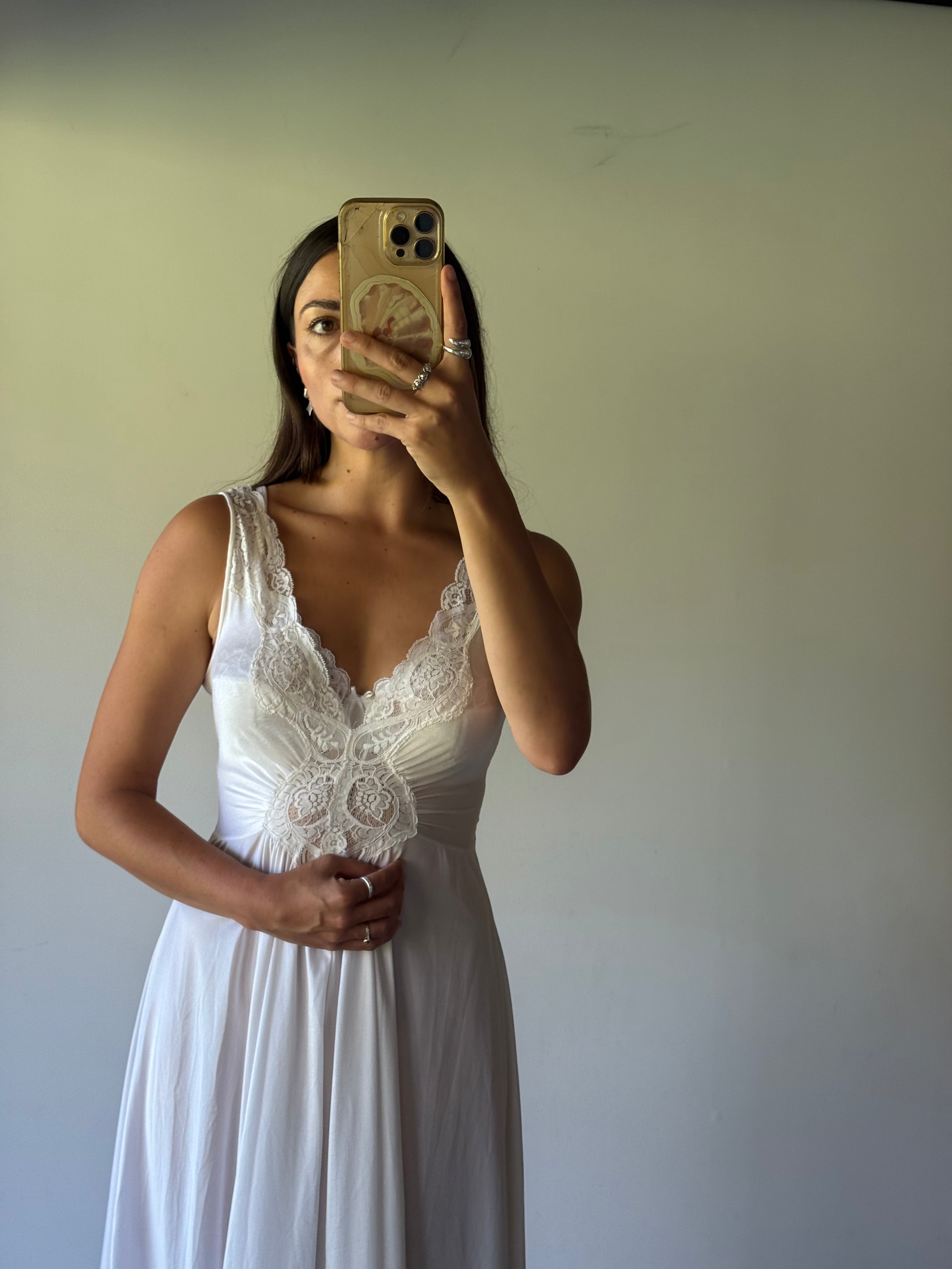 Vintage 1980s nightgown with lace bodice, cream colour