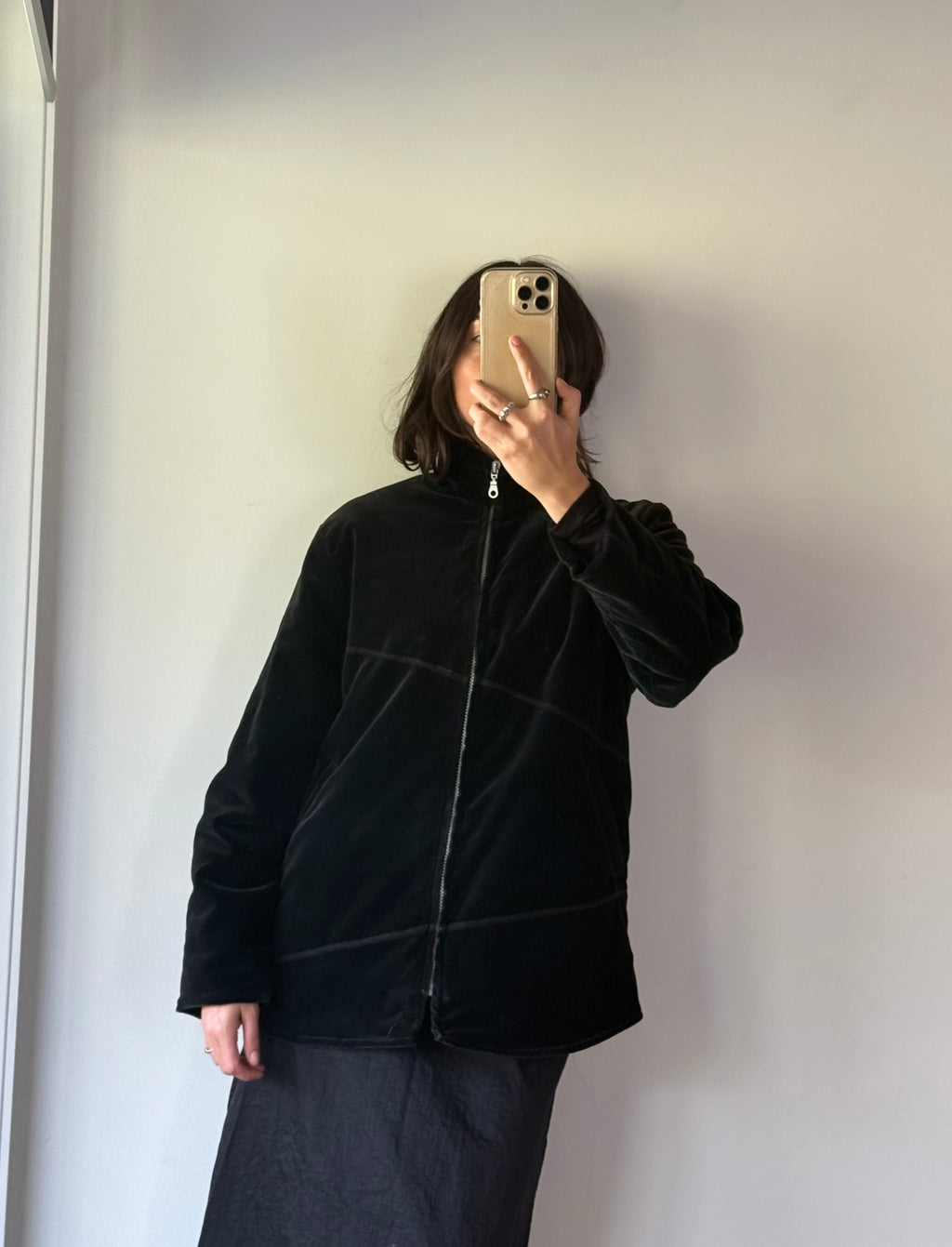 Black velvet jumper, made in Aotearoa