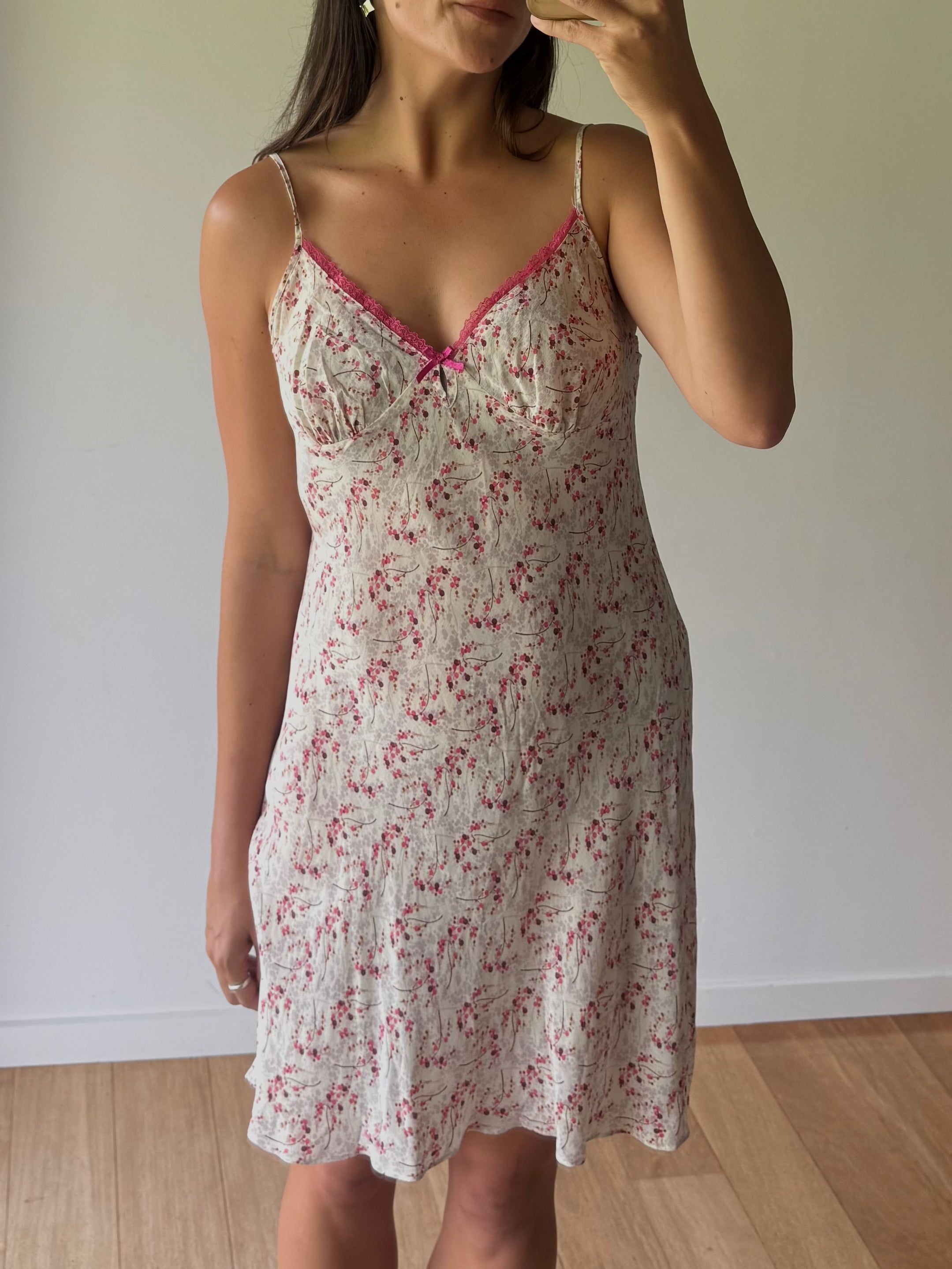 Vintage silk floral slip with lace trim
