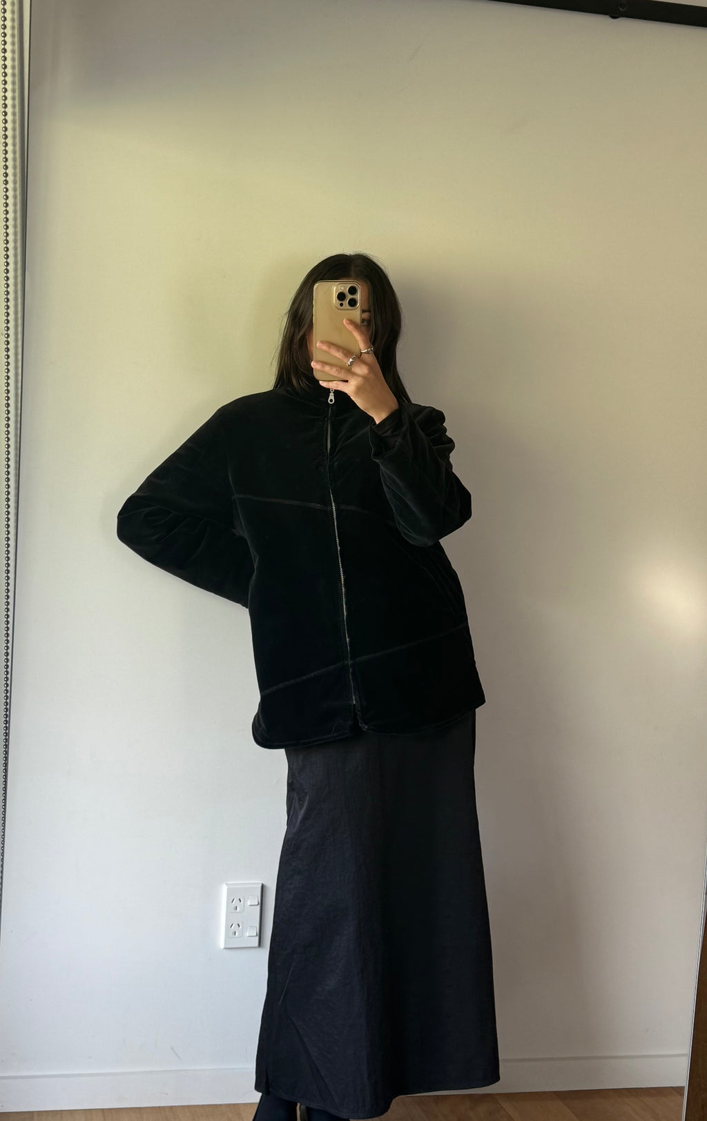 Black velvet jumper, made in Aotearoa