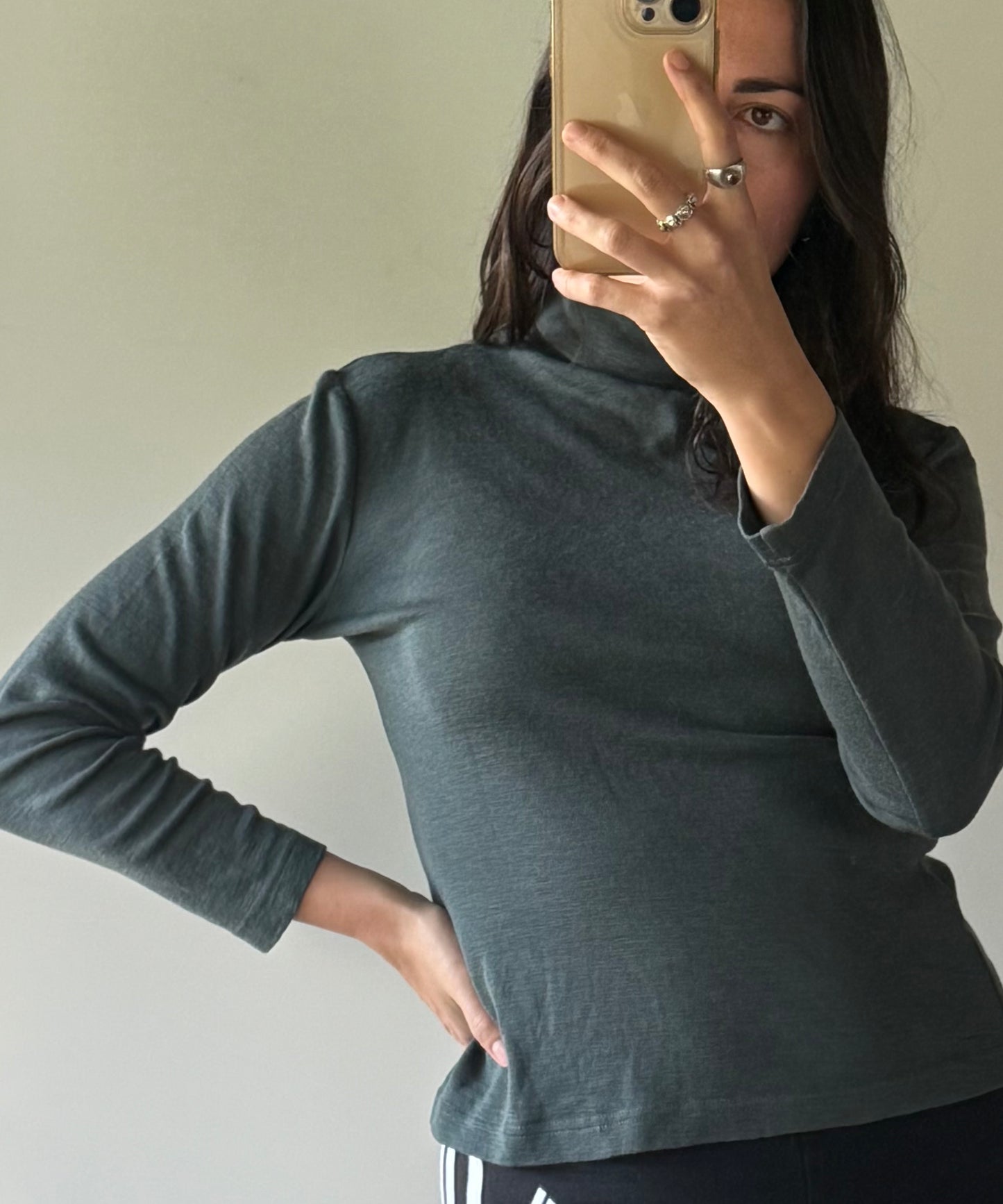 Sage green merino turtleneck top