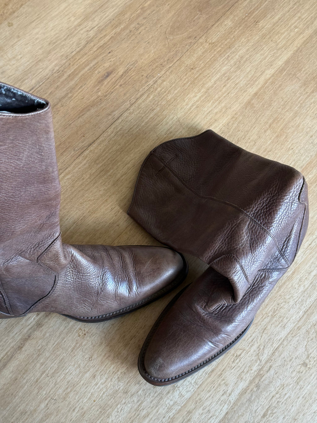 Brown leather cowboy boots