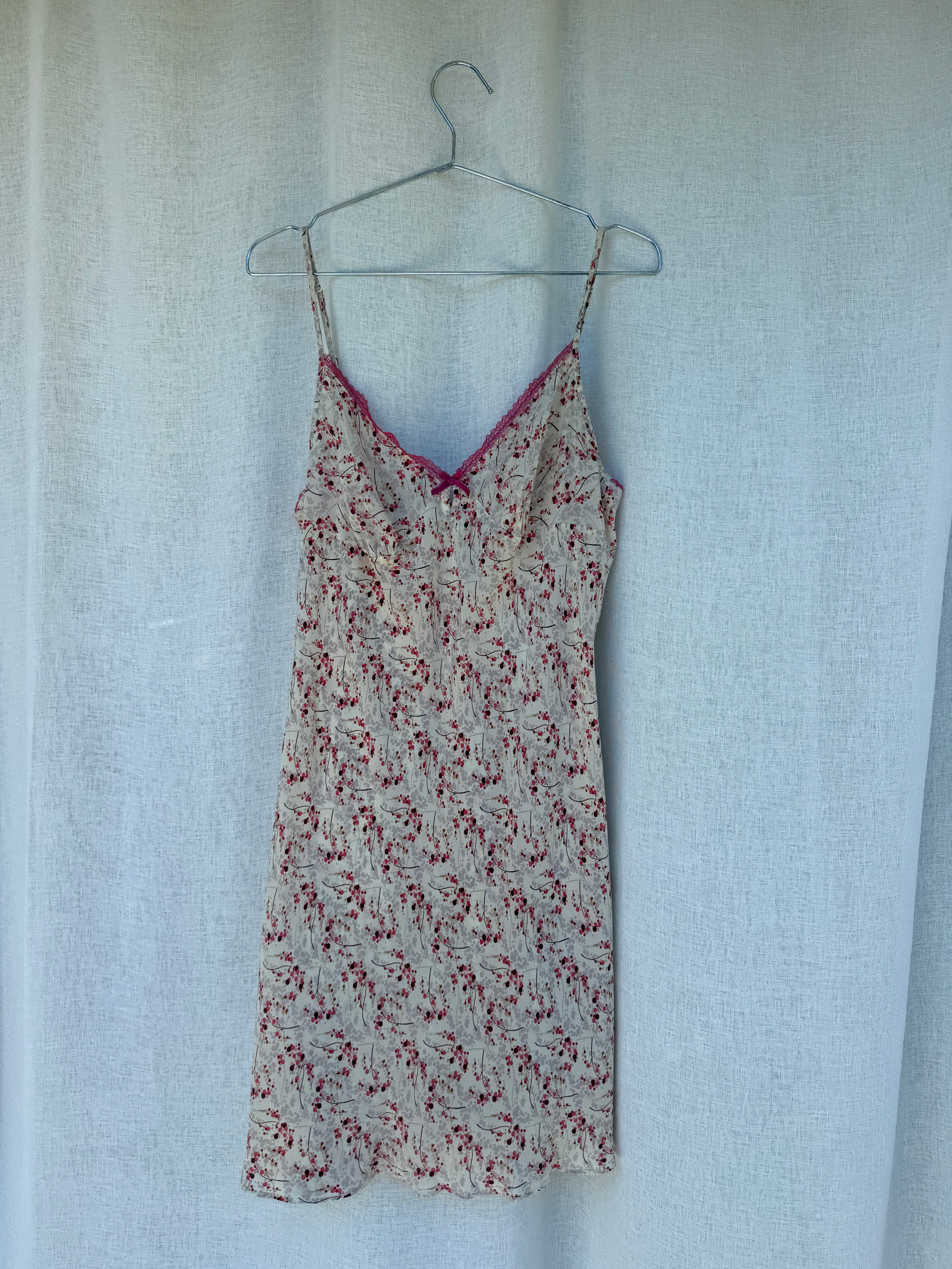 Vintage silk floral slip with lace trim