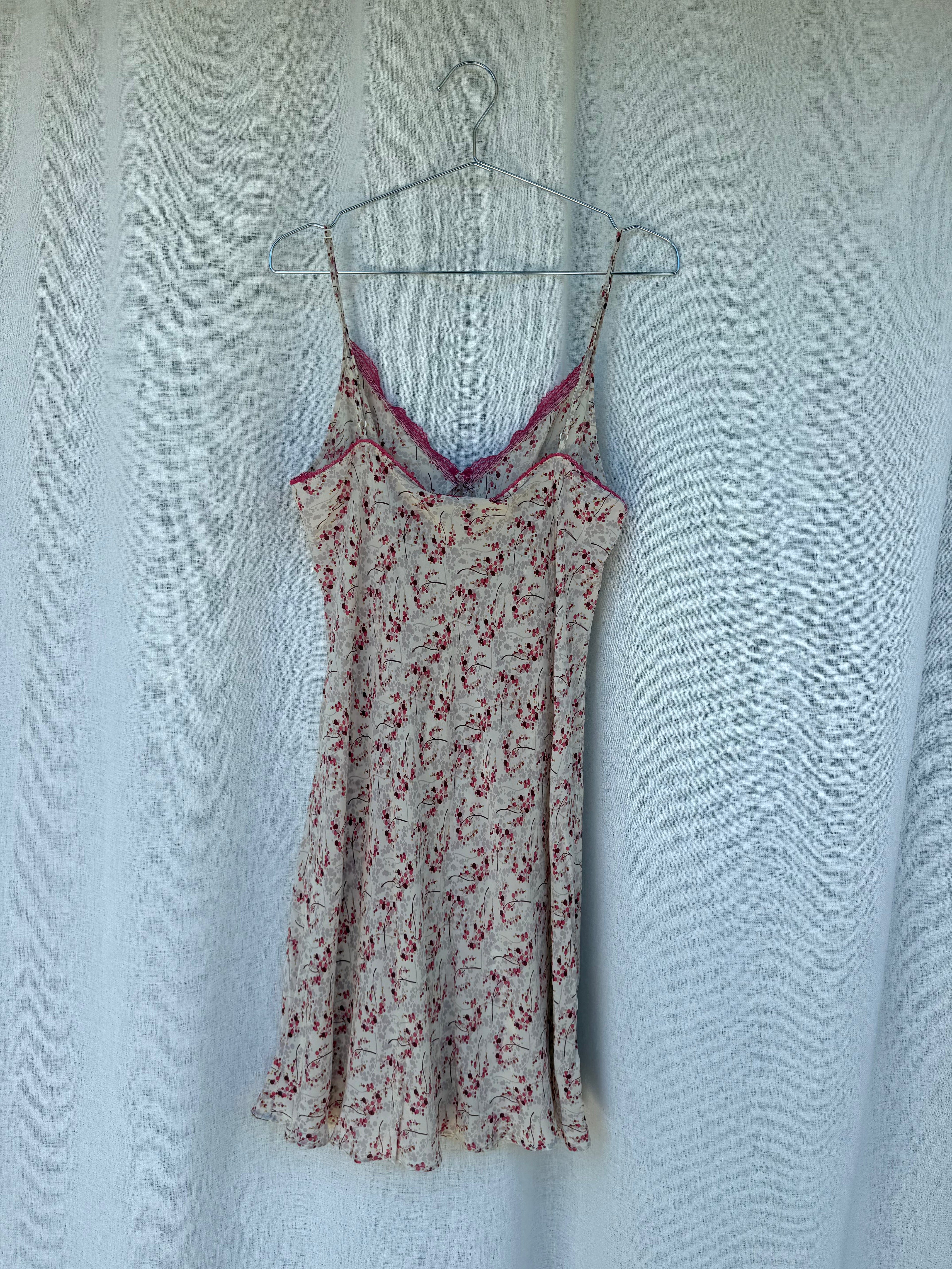 Vintage silk floral slip with lace trim