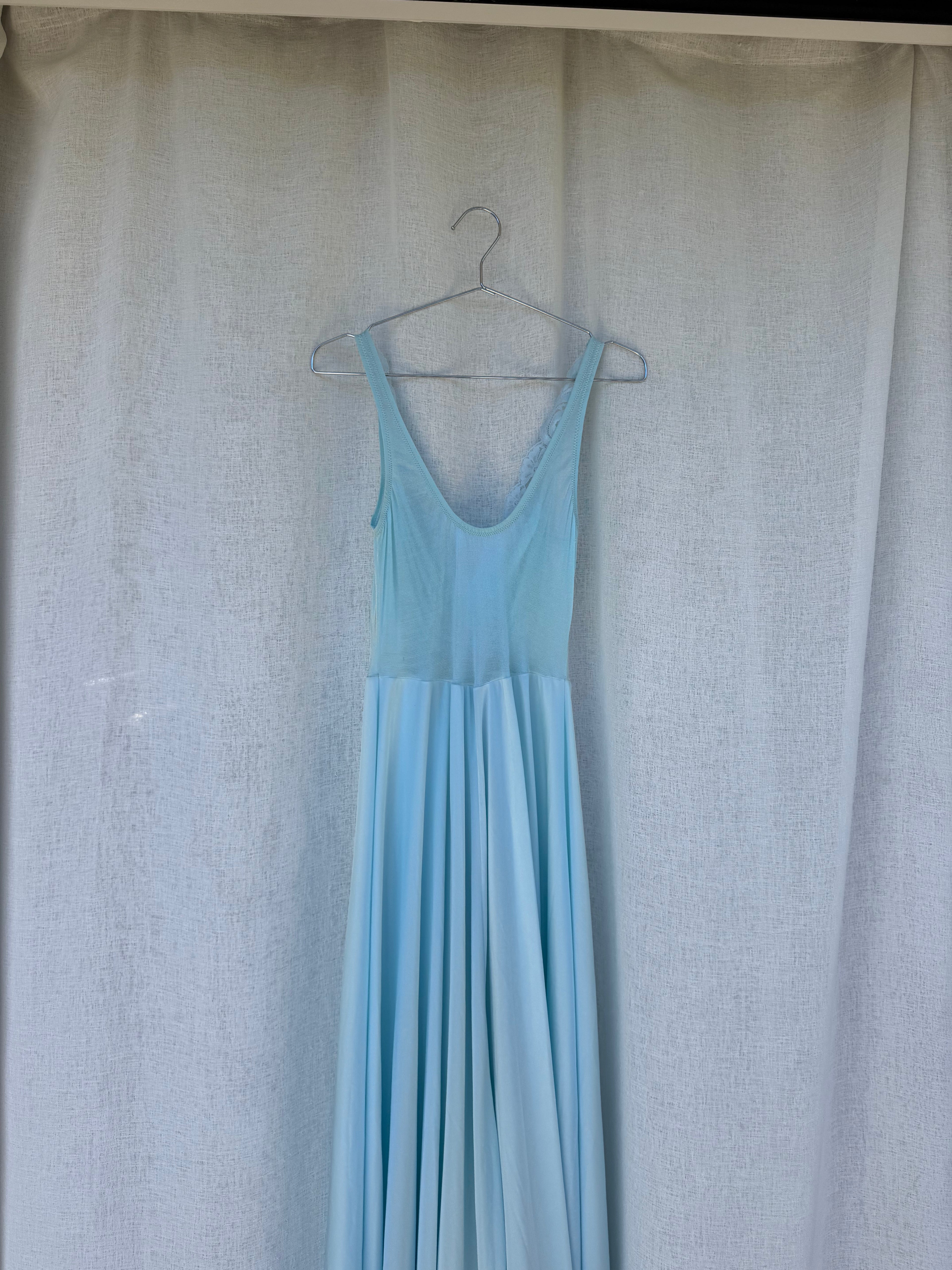 Vintage 1980s nightgown with lace bodice, aqua