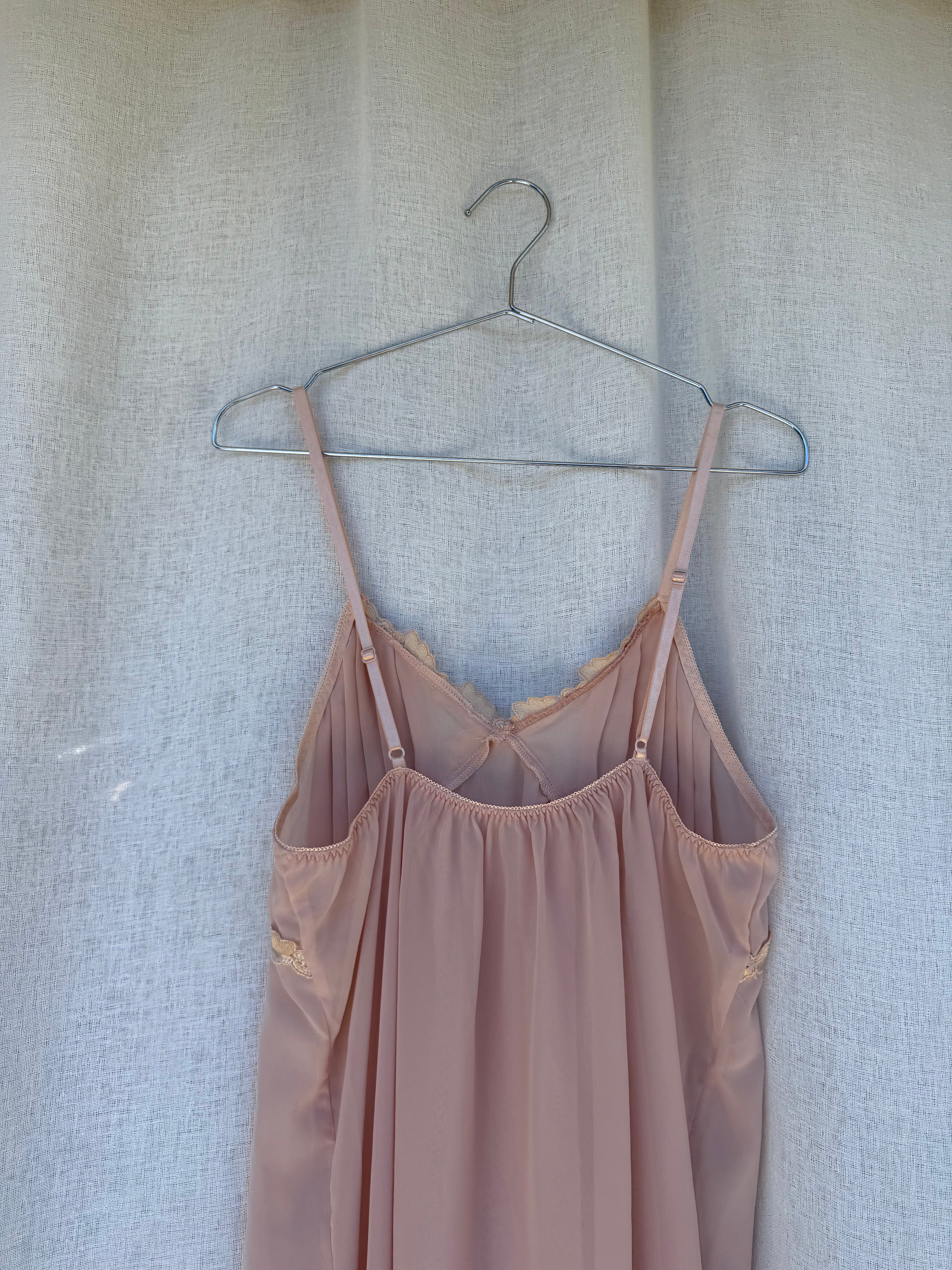 Sheer dusty pink slip with leaf detail