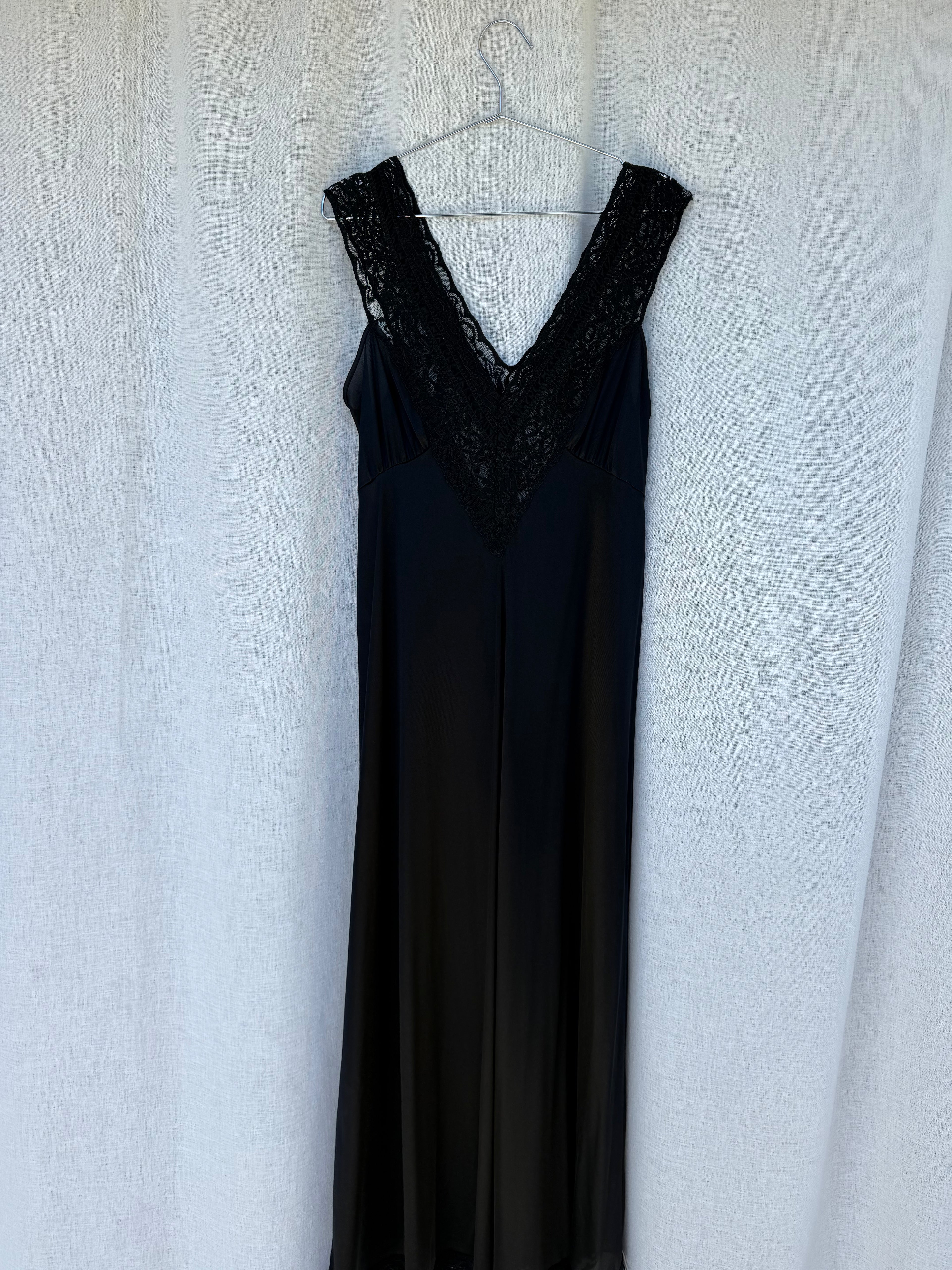 Black nightgown with lace bodice and trim