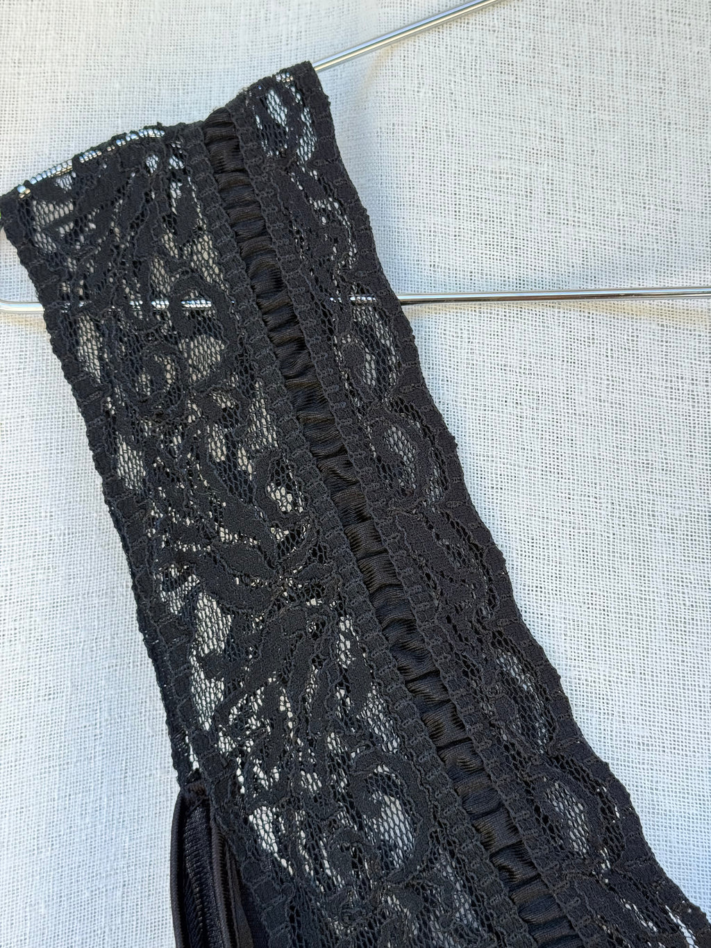 Black nightgown with lace bodice and trim