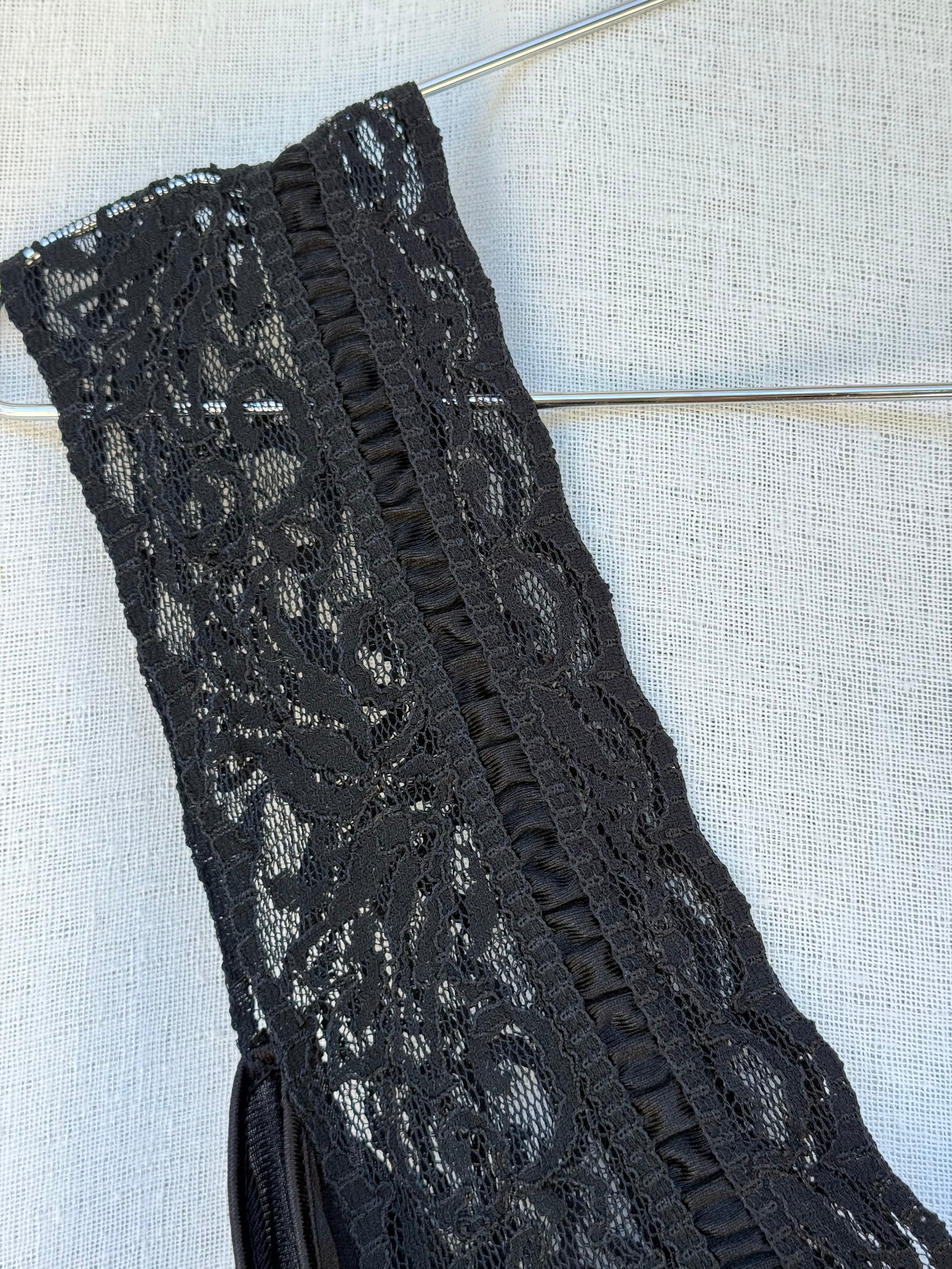 Black nightgown with lace bodice and trim