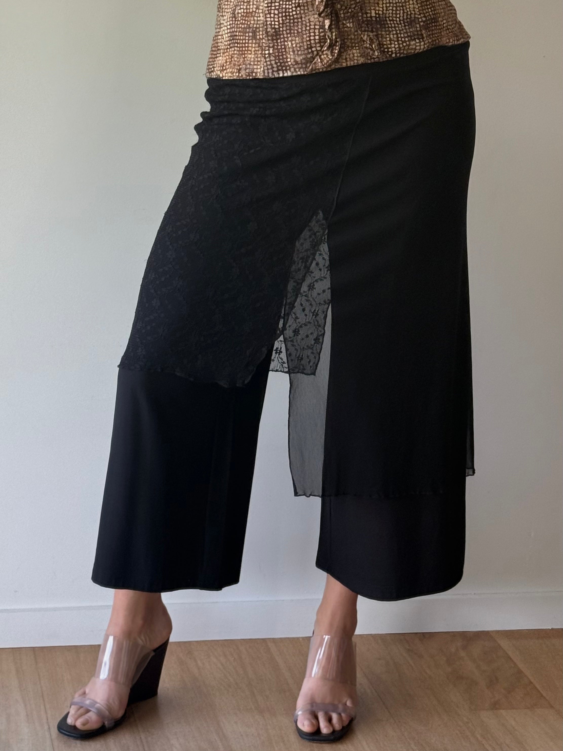 Black pants with lacy overskirt