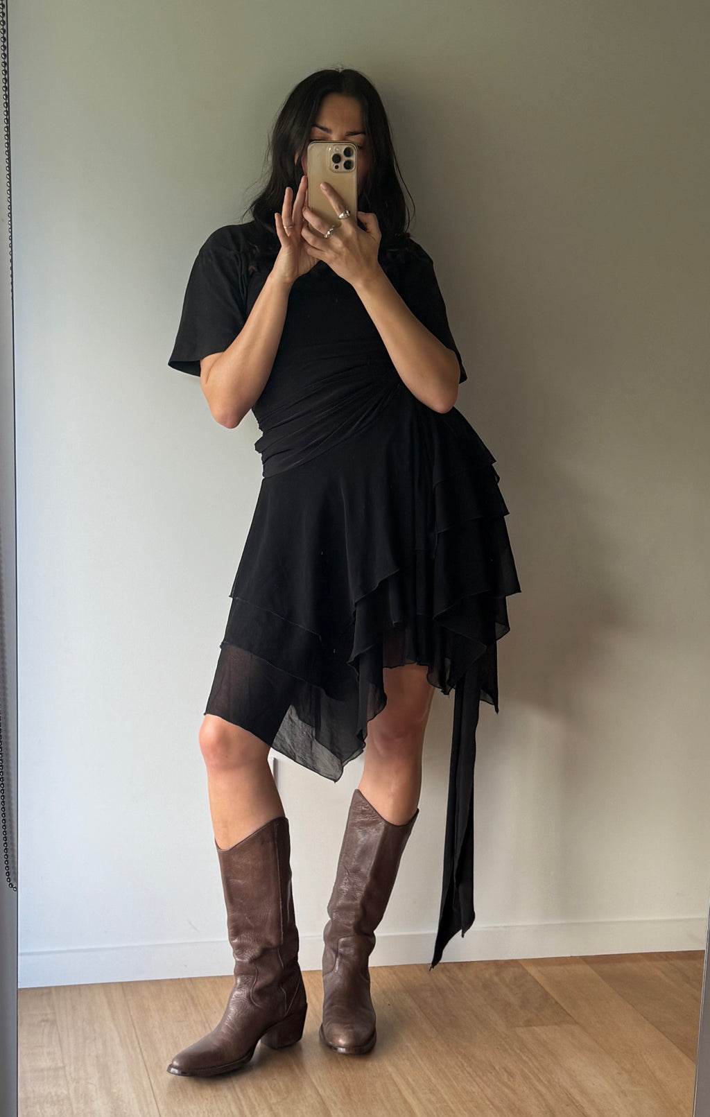 Brown leather cowboy boots